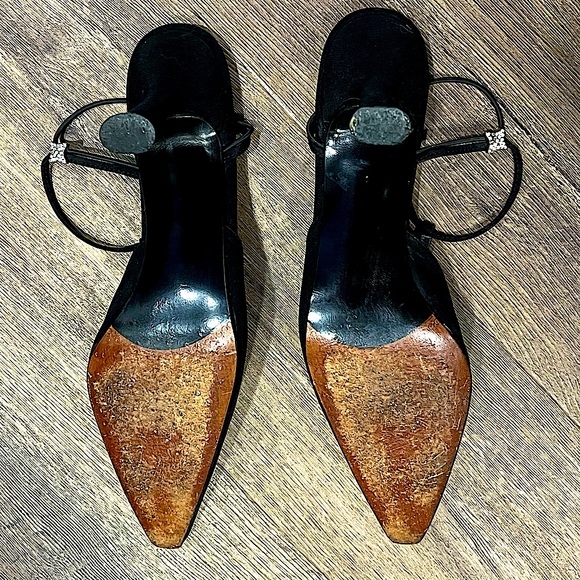 Stuart Weitzman Women’s Black Heels with Jeweled Accent Straps - Picture 5 of 10